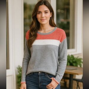 T by Talbots Womens Striped Textured Knitted Sweater Side Zippers Offices XS